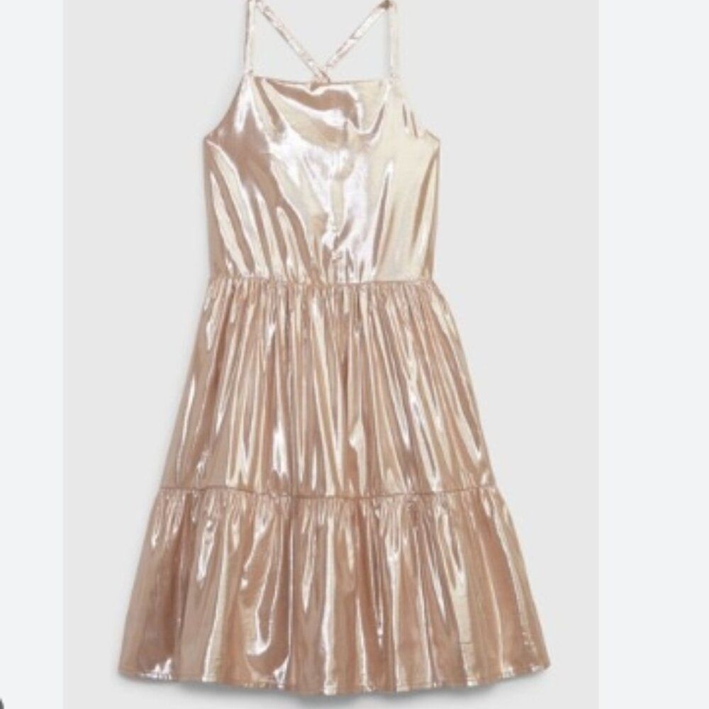 NWT GAP Metallic Tiered Dress in Champagne Sleeveless in Size S/P